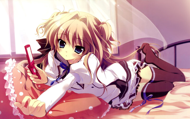 Blonde Anime Girl on Bed — White, Calm