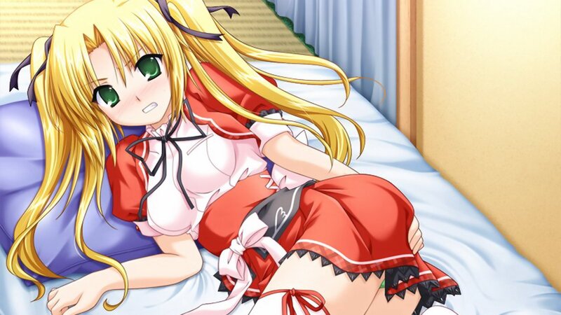Blonde Anime Girl on Bed — Yellow, Calm, Pillow