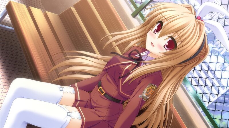 blonde anime girl on bench