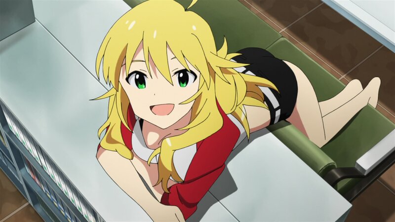 blonde anime girl on bench