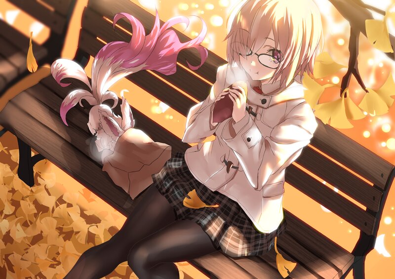 Blonde Anime Girl on Bench — Orange