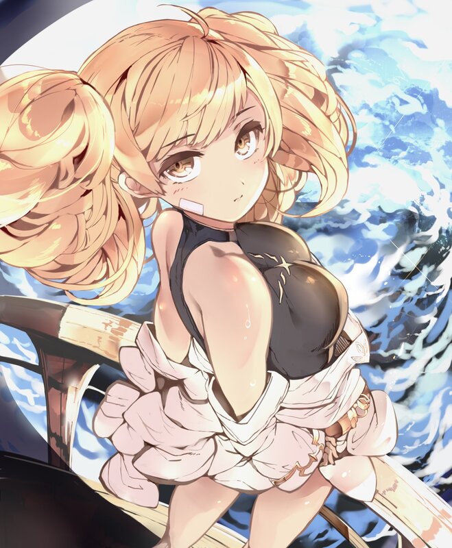 Blonde Anime Girl on Boat — Blue, Dynamic