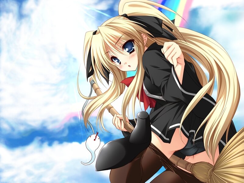 blonde anime girl on broom