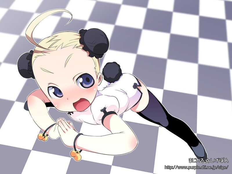 blonde anime girl on checkered floor