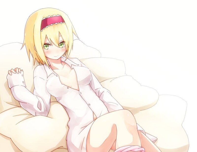blonde anime girl on couch