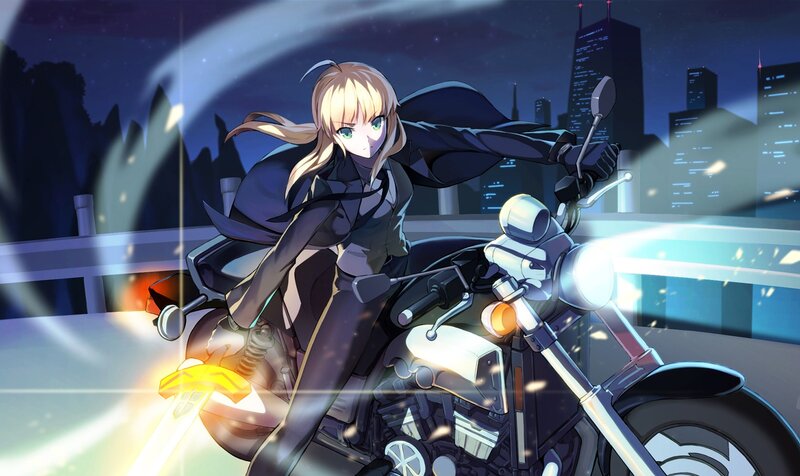 Blonde Anime Girl on Motorcycle