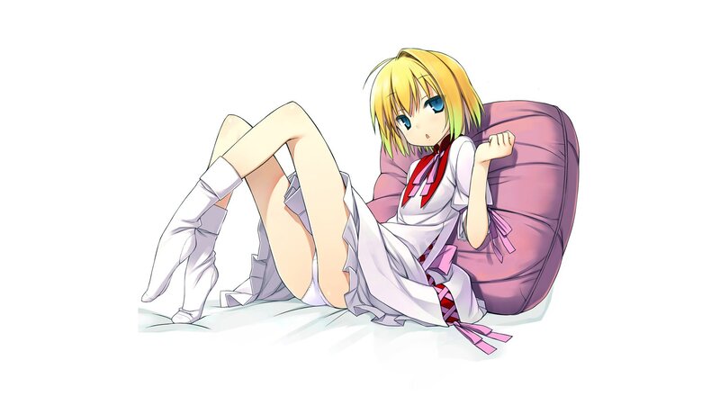 blonde anime girl on pillow