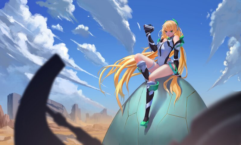 Blonde Anime Girl on Rock