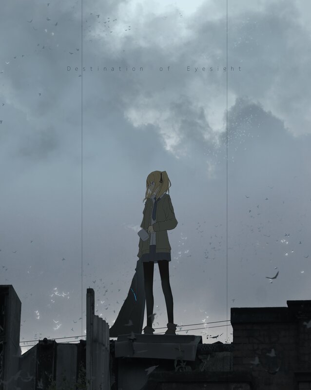 Blonde Anime Girl on Rooftop