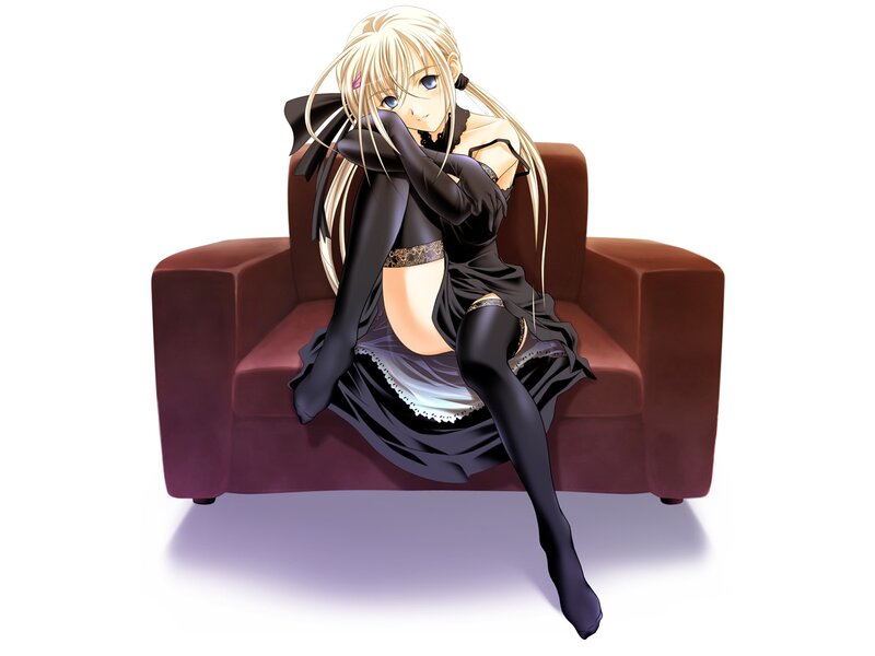 blonde anime girl on sofa