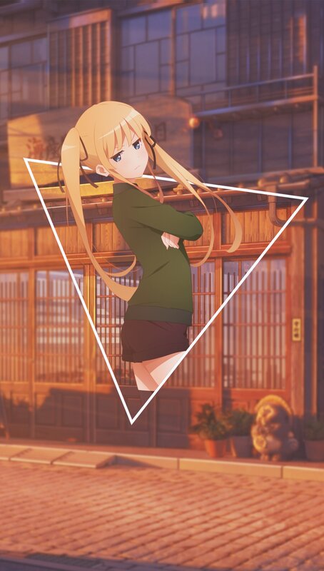 Blonde Anime Girl — Orange, Calm, Sunset, Building