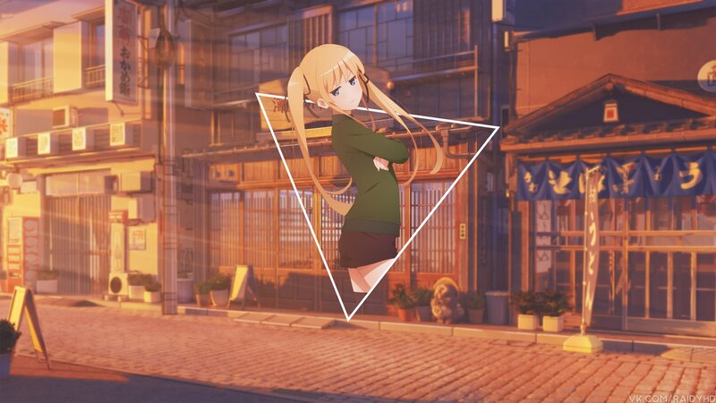 Blonde Anime Girl — Orange, Calm, Sunset, Street