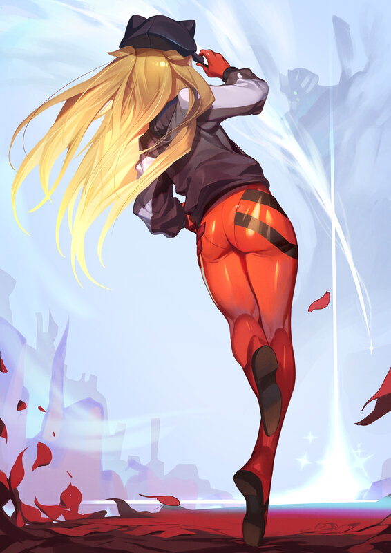 Blonde Anime Girl — Orange, Dramatic, Cat Hat