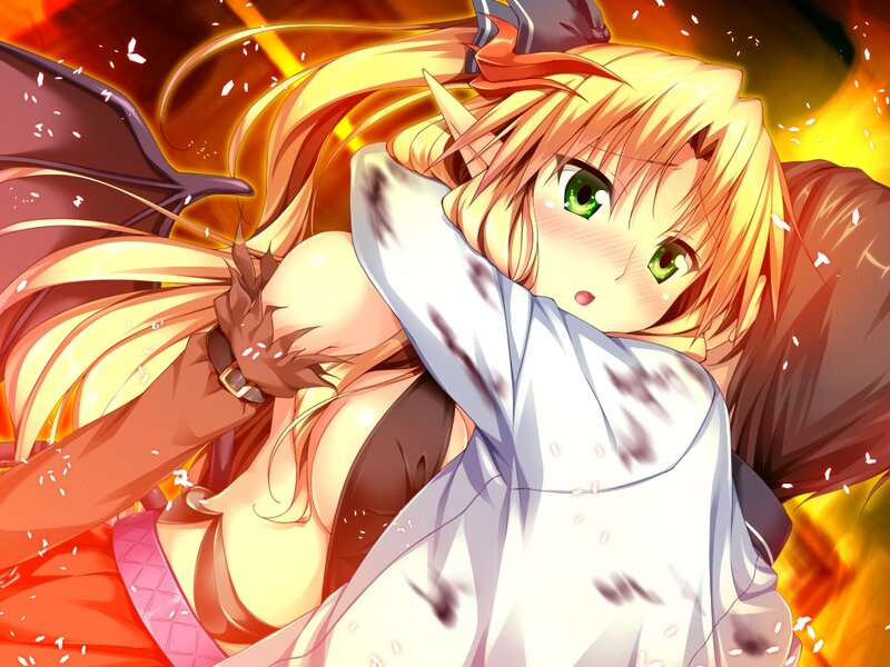 Blonde Anime Girl — Orange, Dramatic, Green Eyes