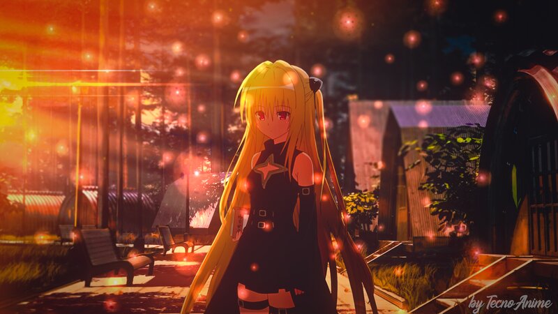 Blonde Anime Girl — Orange, Dramatic, Sunset, Bench