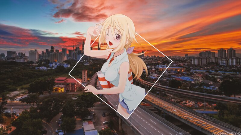 Blonde Anime Girl — Orange, Dramatic, Sunset, Cityscape