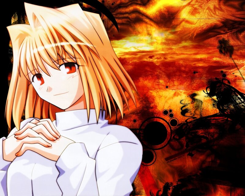 Blonde Anime Girl — Orange, Dramatic, Sunset, Fire
