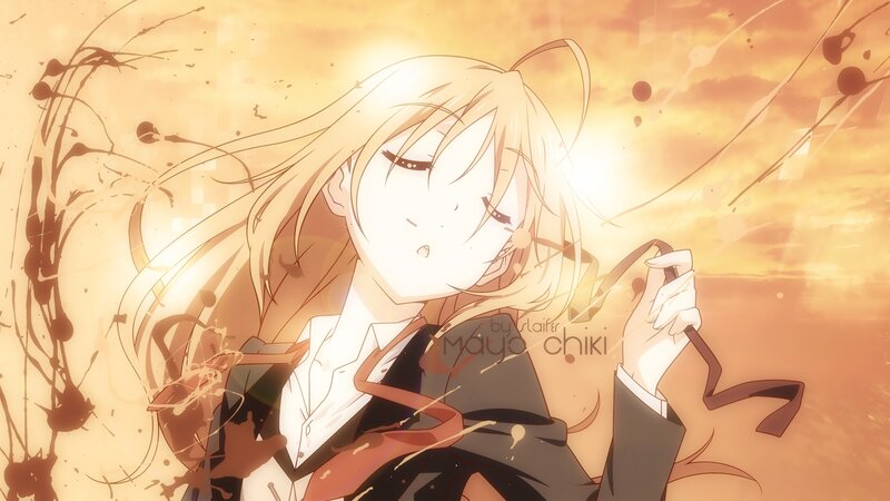 Blonde Anime Girl — Orange, Dramatic, Sunset, School Uniform