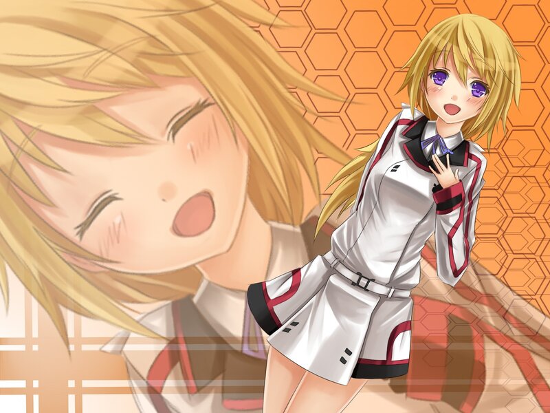 Blonde Anime Girl — Orange, Playful, School Uniform, Honeycomb Pattern, White