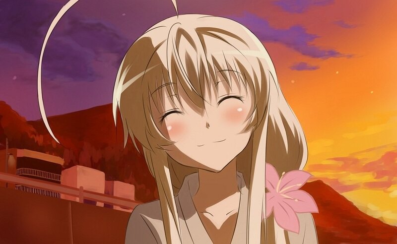 Blonde Anime Girl — Orange, Serene, Sunset, Flower