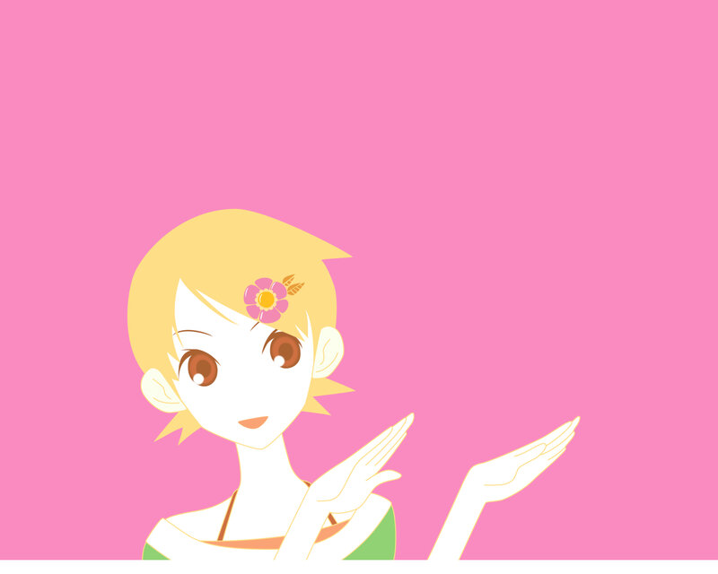 Blonde Anime Girl — Pink, Calm, Flower, Hand Gesture