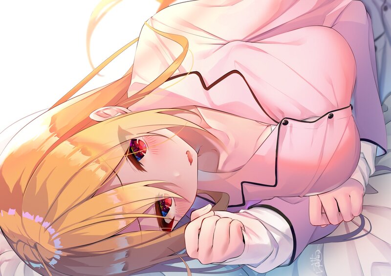 Blonde Anime Girl — Pink, Calm, Morning, Pajamas
