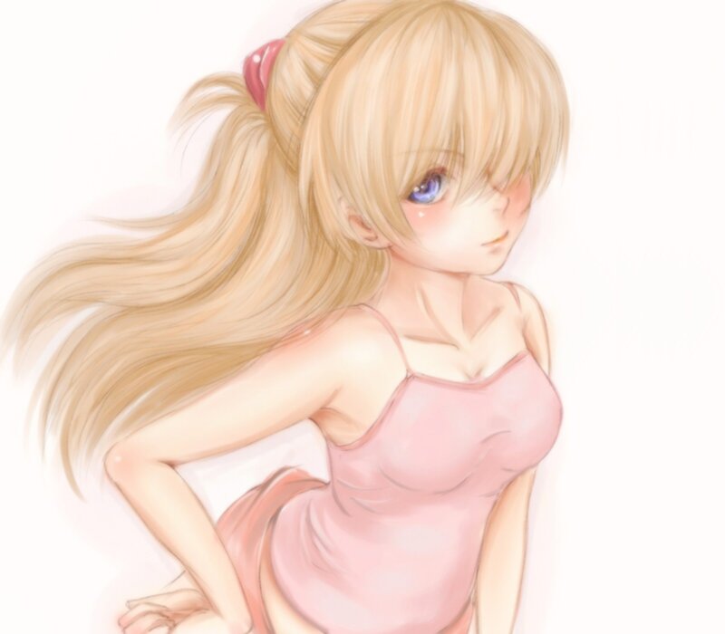 Blonde Anime Girl — Pink, Calm, Pink Top
