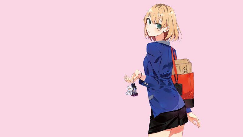 Blonde Anime Girl — Pink, Calm, School Uniform, Bag
