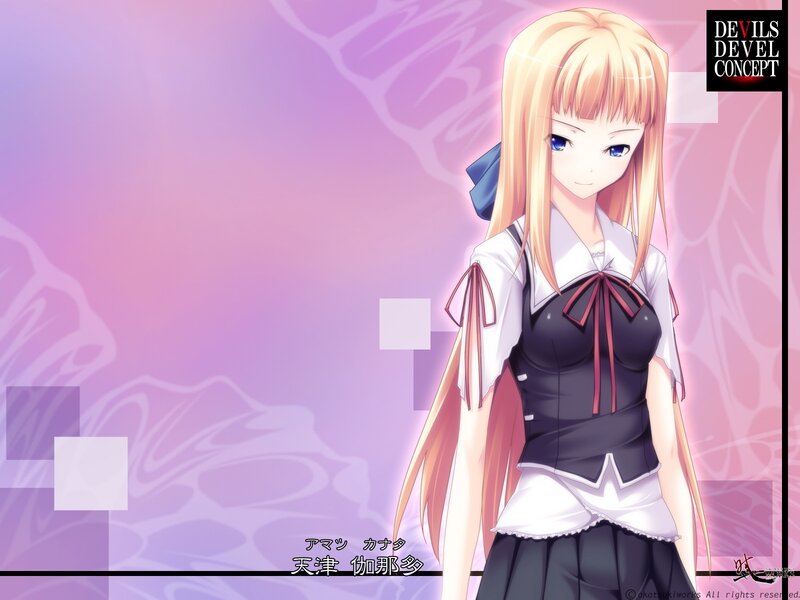 Blonde Anime Girl — Pink, Calm, School Uniform, Blue Bow