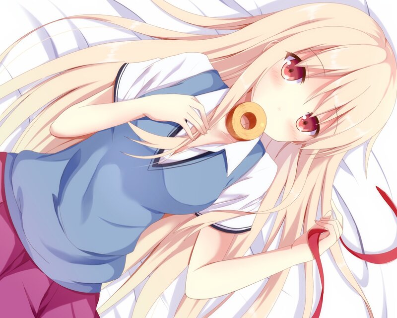 Blonde Anime Girl — Pink, Calm, School Uniform, Donut