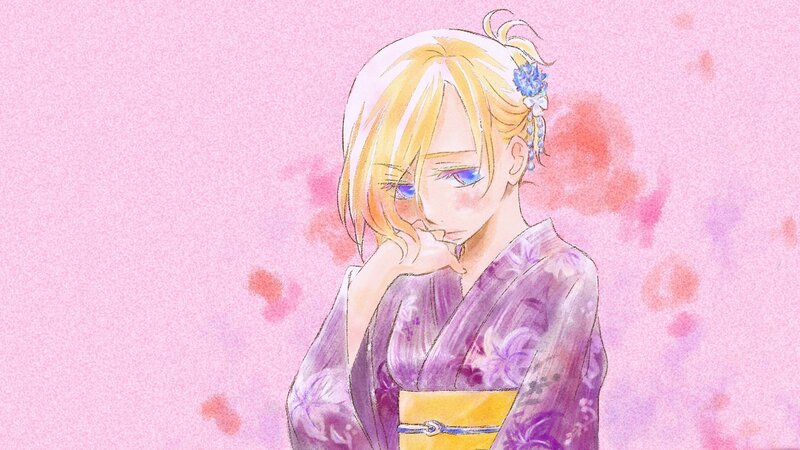 Blonde Anime Girl — Pink, Calm, Spring, Digital Art