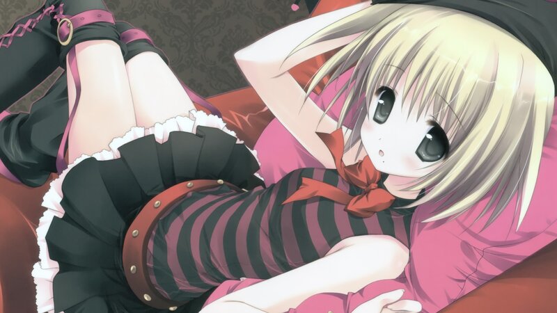 Blonde Anime Girl — Pink, Calm, Striped Shirt