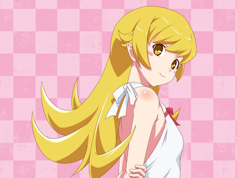 Blonde Anime Girl — Pink, Cheerful, Checkered Background