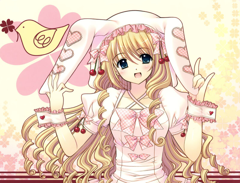 Blonde Anime Girl — Pink, Cheerful, Cherry