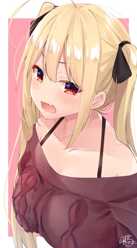 Blonde Anime Girl — Pink, Cheerful, Hair Bow