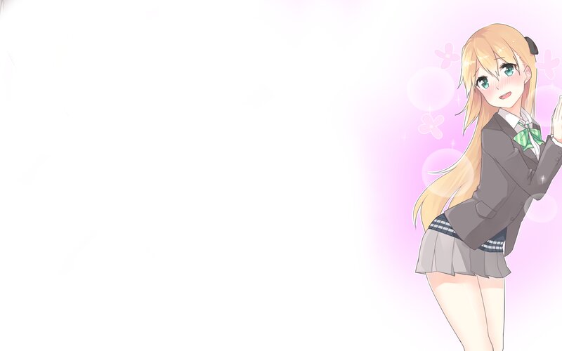 Blonde Anime Girl — Pink, Cheerful, School Uniform, Flowers