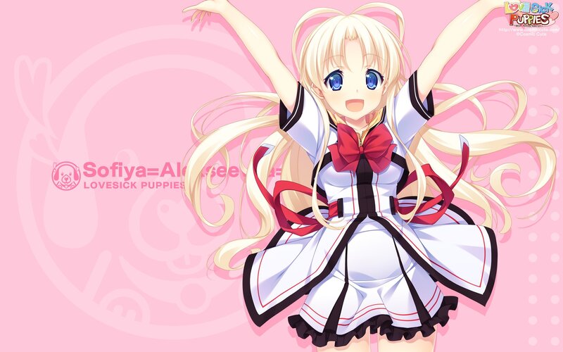 Blonde Anime Girl — Pink, Cheerful, School Uniform, Red Bow