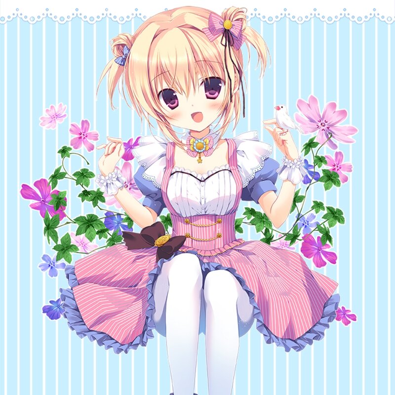 Blonde Anime Girl — Pink, Cheerful, Spring, Bird