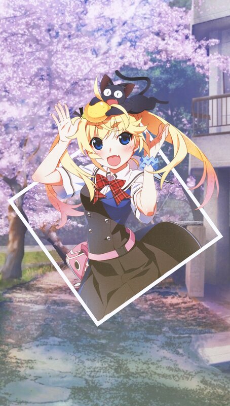 Blonde Anime Girl — Pink, Cheerful, Spring, Cat