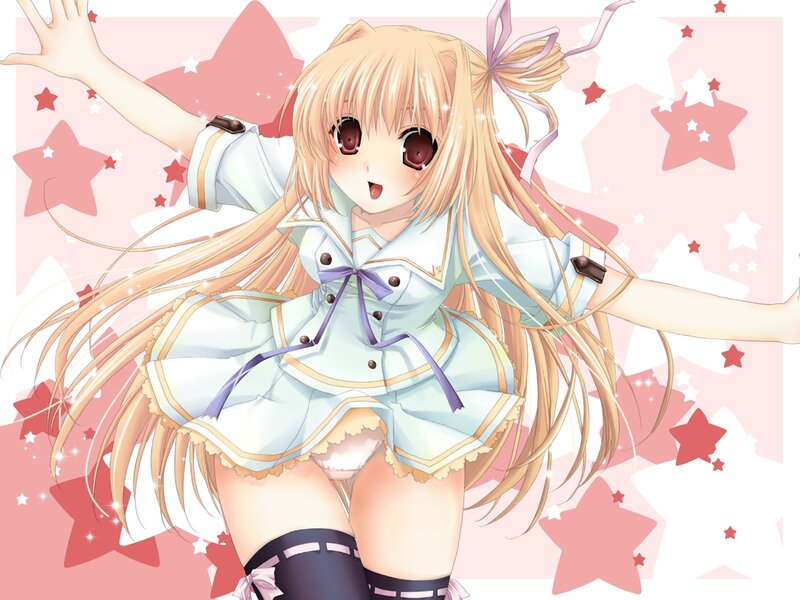 Blonde Anime Girl — Pink, Cheerful, Stars