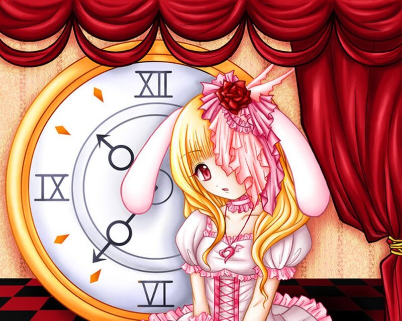 Blonde Anime Girl — Pink, Dramatic, Clock