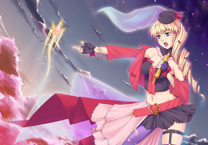 Blonde Anime Girl — Pink, Dramatic, Night