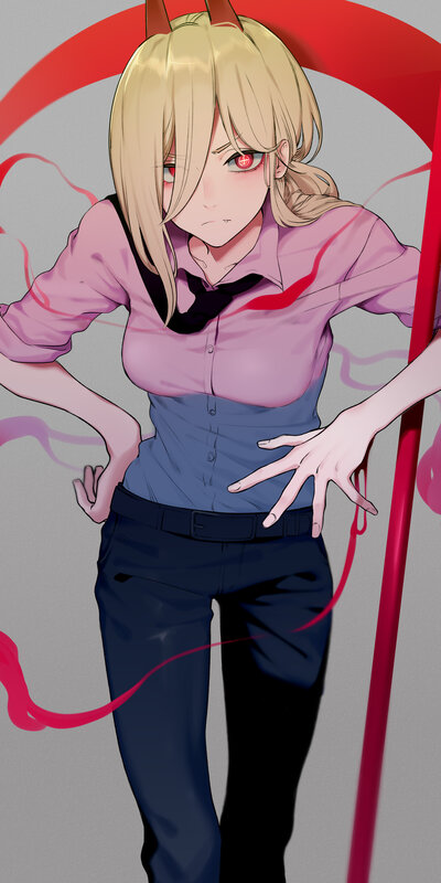 Blonde Anime Girl — Pink, Dramatic, Red Horns
