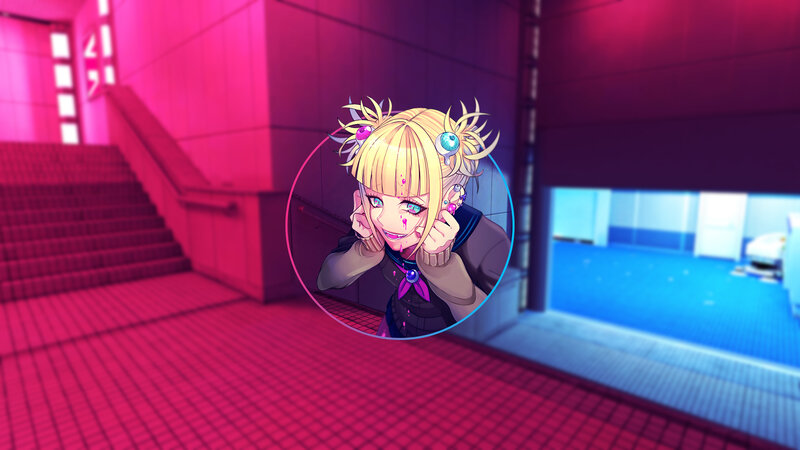 Blonde Anime Girl — Pink, Dramatic, Stairs