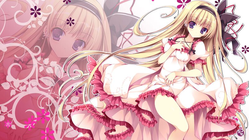 Blonde Anime Girl — Pink, Dreamy, Flowers