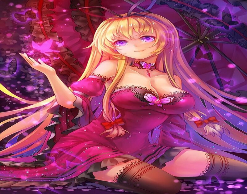 Blonde Anime Girl — Pink, Dreamy, Night, Butterfly