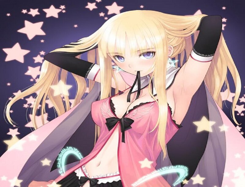 Blonde Anime Girl — Pink, Dreamy, Night, Stars