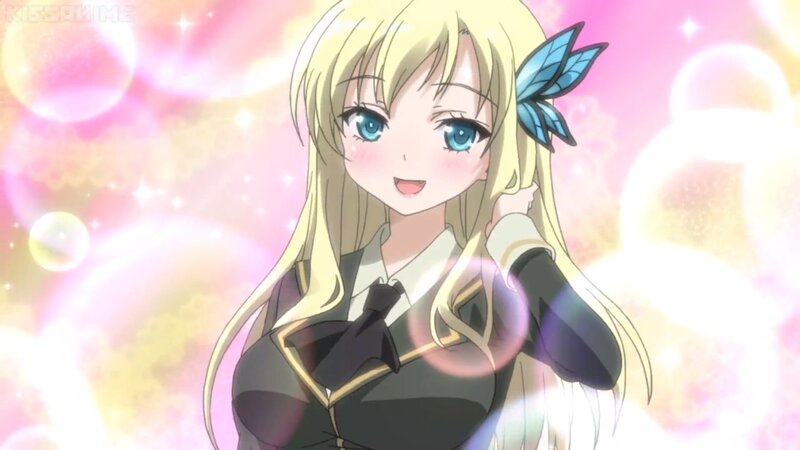 Blonde Anime Girl — Pink, Dreamy, School Uniform, Blue Bow