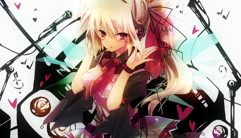 Blonde Anime Girl — Pink, Energetic, Microphone, Headphones