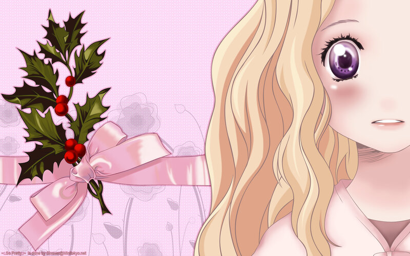 Blonde Anime Girl — Pink, Festive